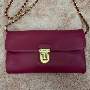 Prada leather long wallet with shoulder strap WOC